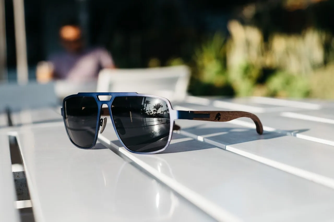 Cobalt Blue Titanium & Walnut Aviator Sunglasses - Corsair