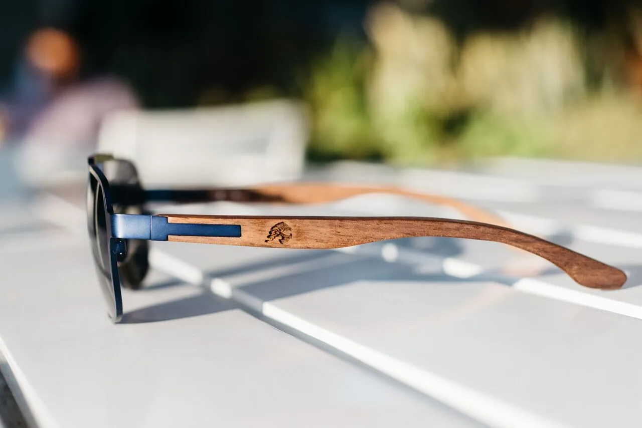 Cobalt Blue Titanium & Walnut Aviator Sunglasses - Corsair