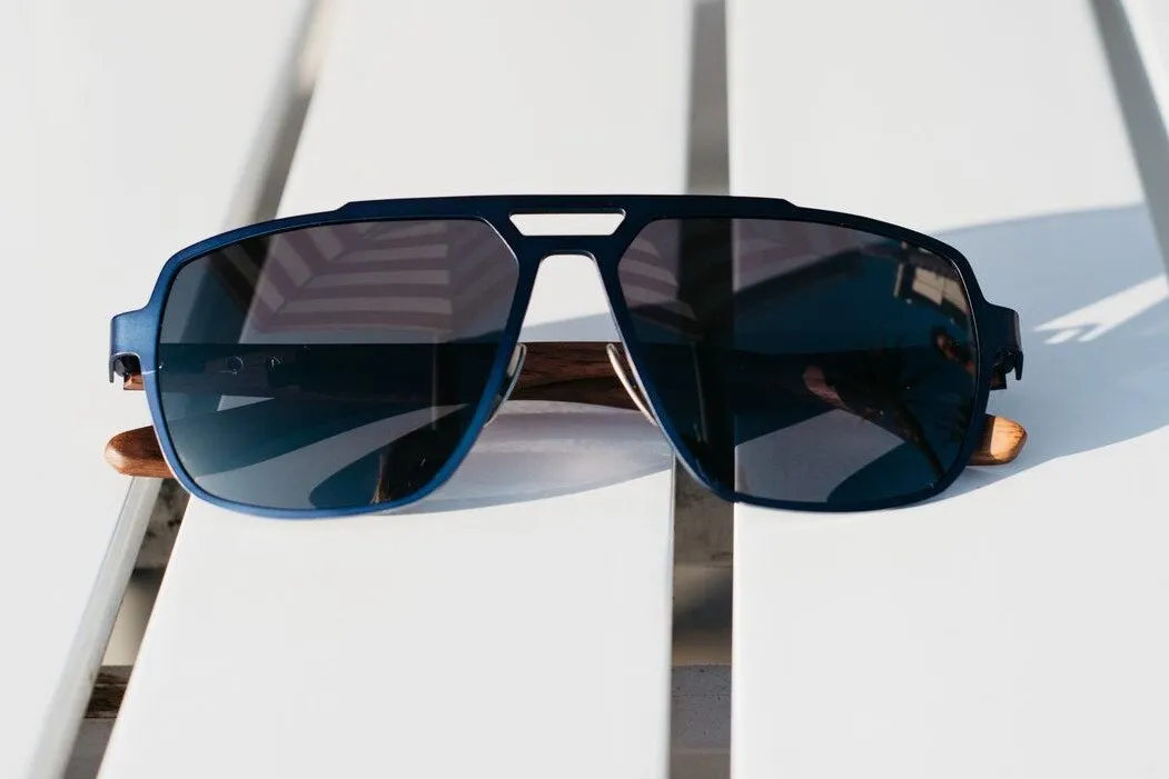 Cobalt Blue Titanium & Walnut Aviator Sunglasses - Corsair
