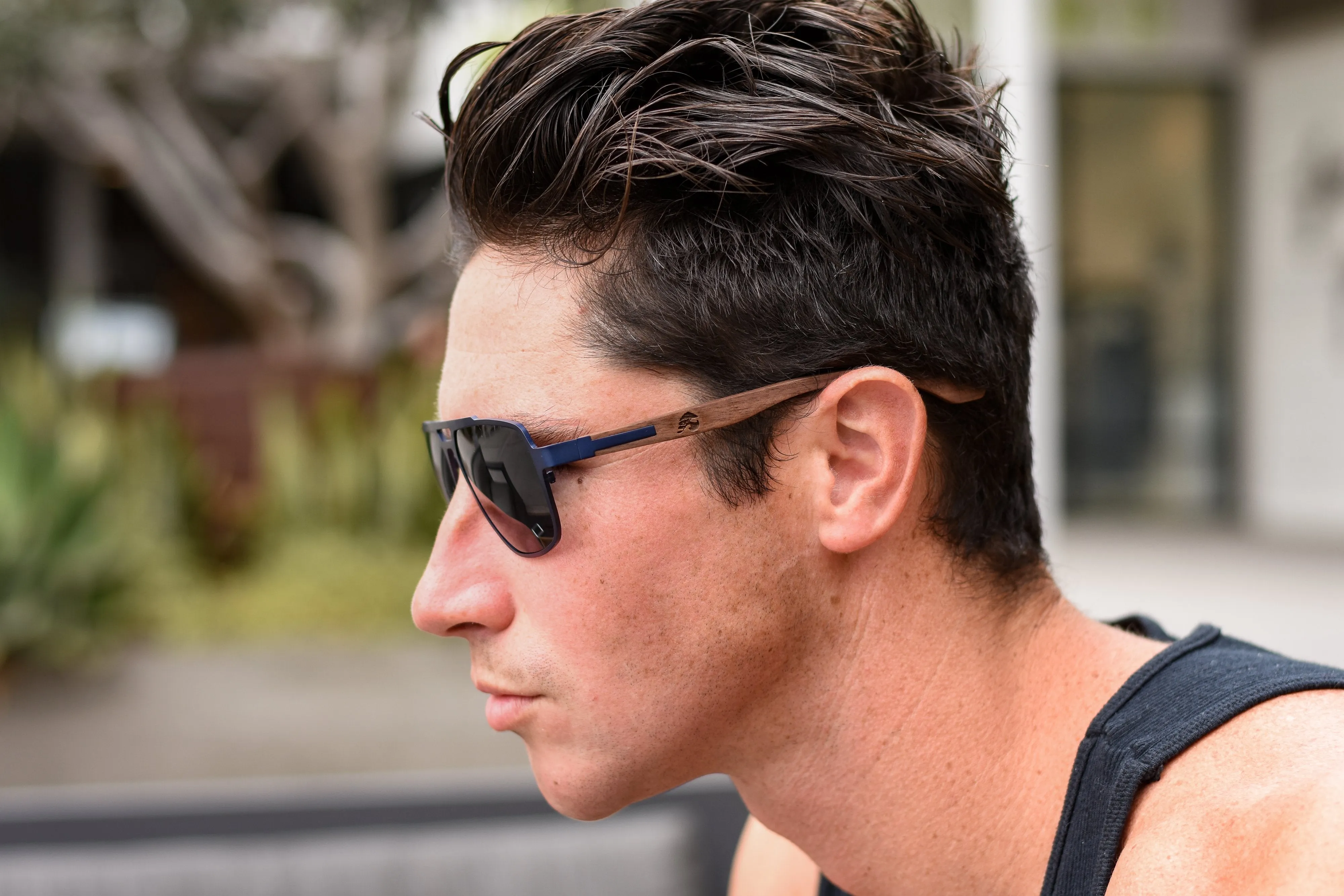 Cobalt Blue Titanium & Walnut Aviator Sunglasses - Corsair