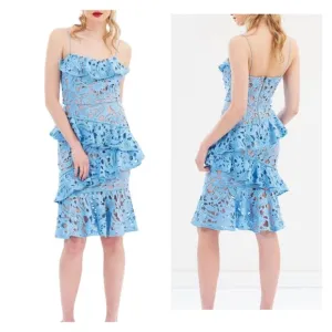 Cooper St Lace Parfait Ruffle Dress blue And Nude Size 12 NWT