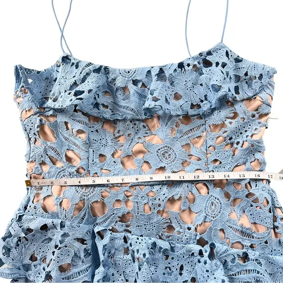Cooper St Lace Parfait Ruffle Dress blue And Nude Size 12 NWT