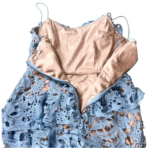 Cooper St Lace Parfait Ruffle Dress blue And Nude Size 12 NWT