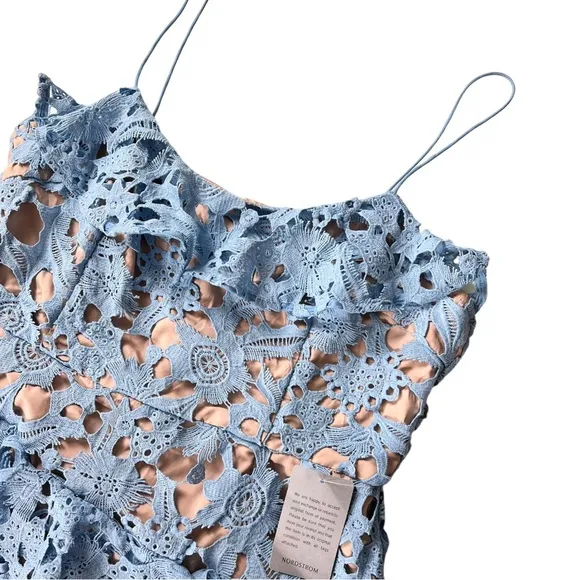 Cooper St Lace Parfait Ruffle Dress blue And Nude Size 12 NWT
