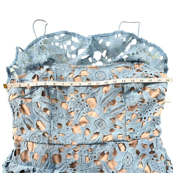 Cooper St Lace Parfait Ruffle Dress blue And Nude Size 12 NWT