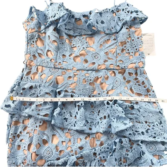 Cooper St Lace Parfait Ruffle Dress blue And Nude Size 12 NWT
