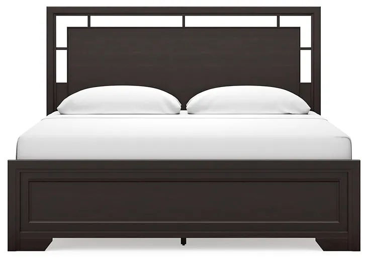 Covetown King Panel Bed with Mirrored Dresser