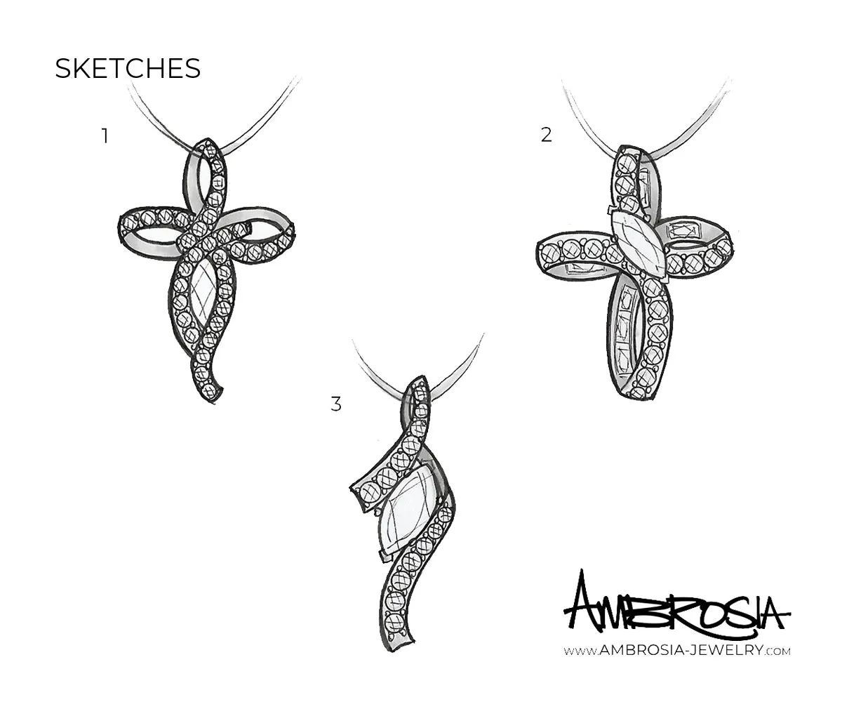 Curved Ribbon Marquise Diamond Pendant