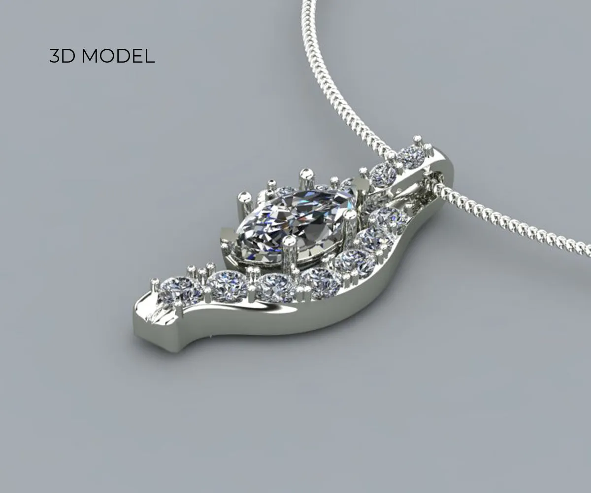 Curved Ribbon Marquise Diamond Pendant