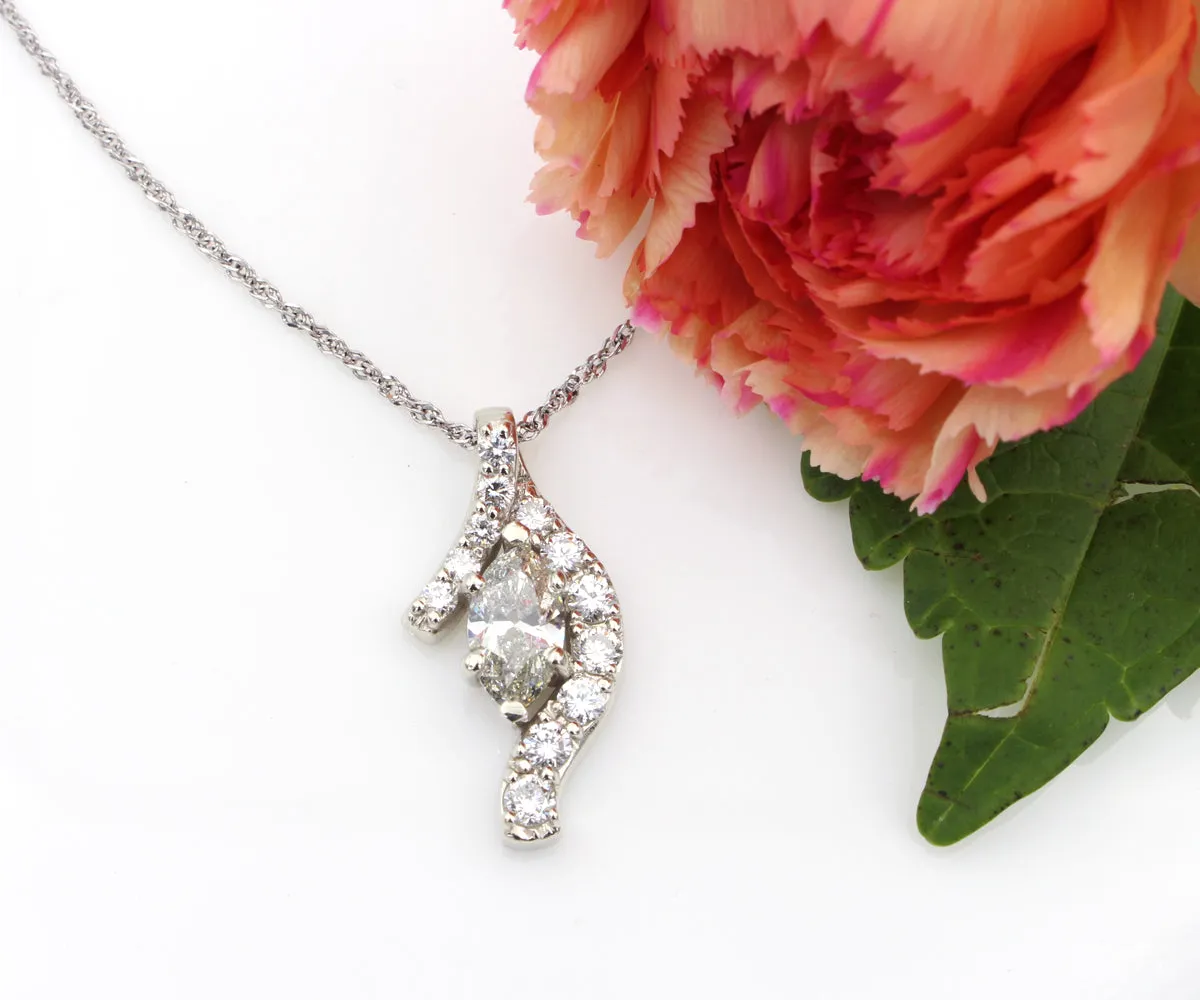 Curved Ribbon Marquise Diamond Pendant