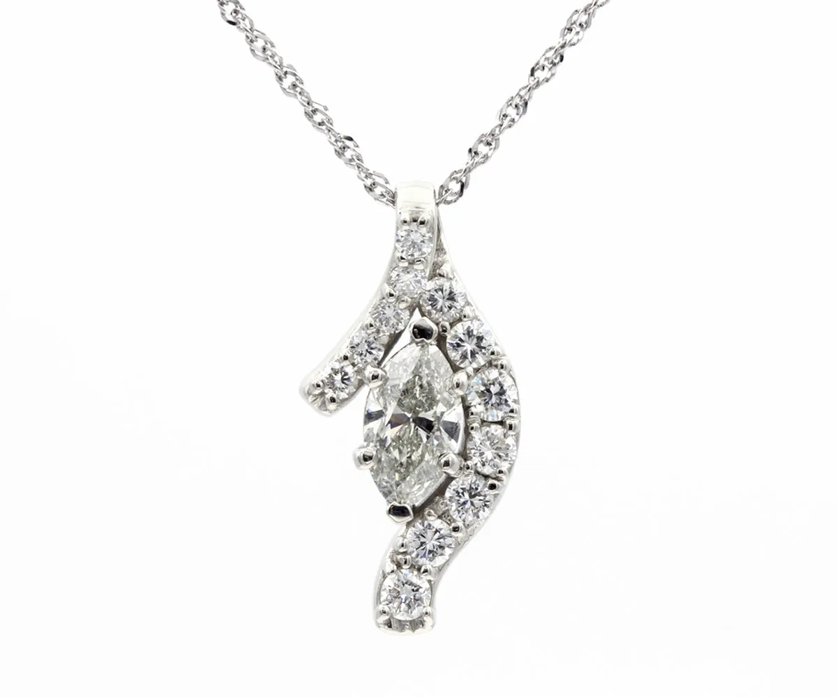 Curved Ribbon Marquise Diamond Pendant