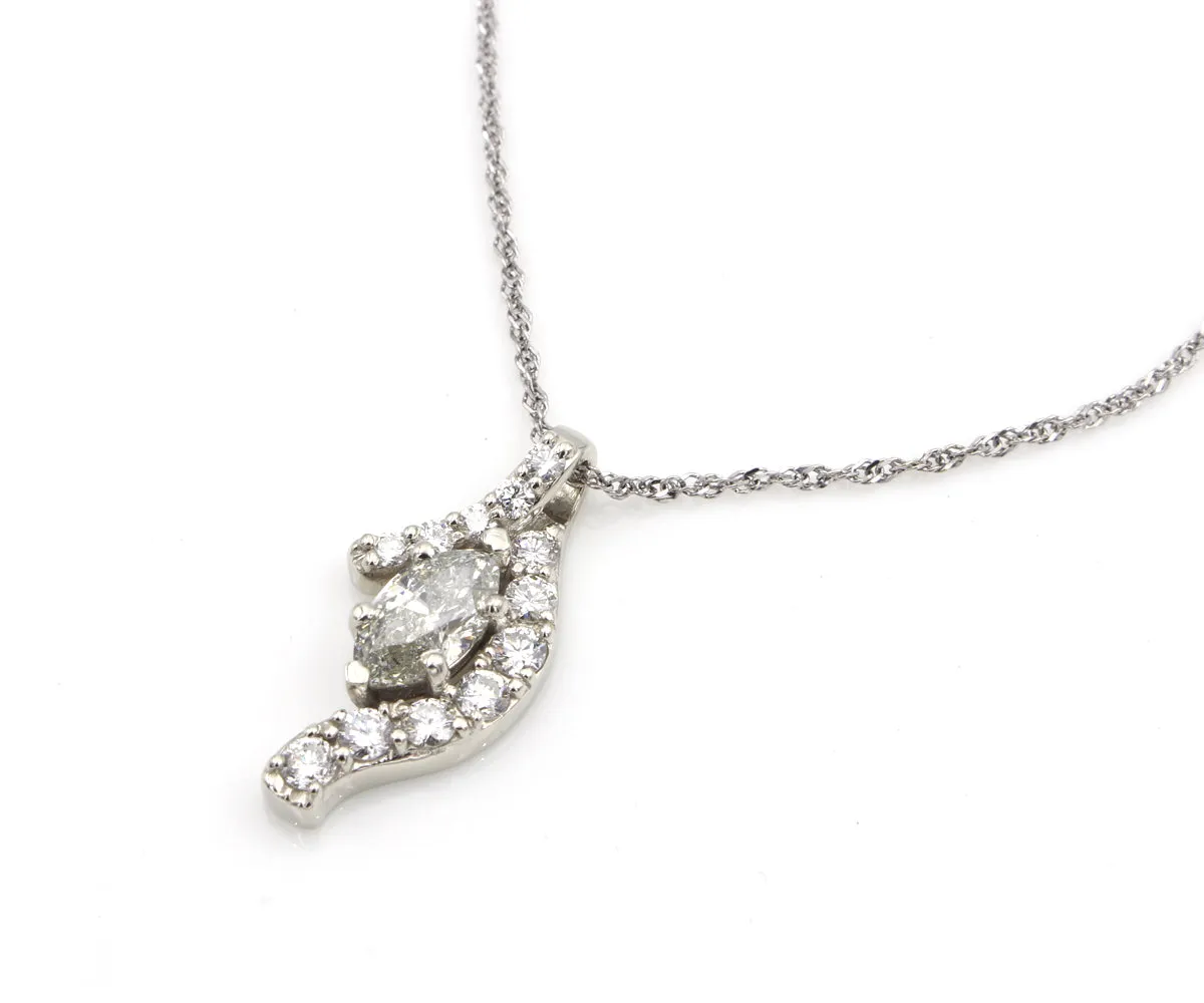 Curved Ribbon Marquise Diamond Pendant
