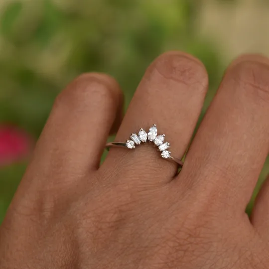 Curved Wedding Band with Multi Shaped Natural Diamonds in Solid Gold