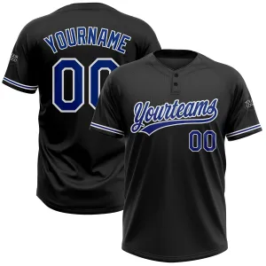 Custom Black Royal-White Two-Button Unisex Softball Jersey