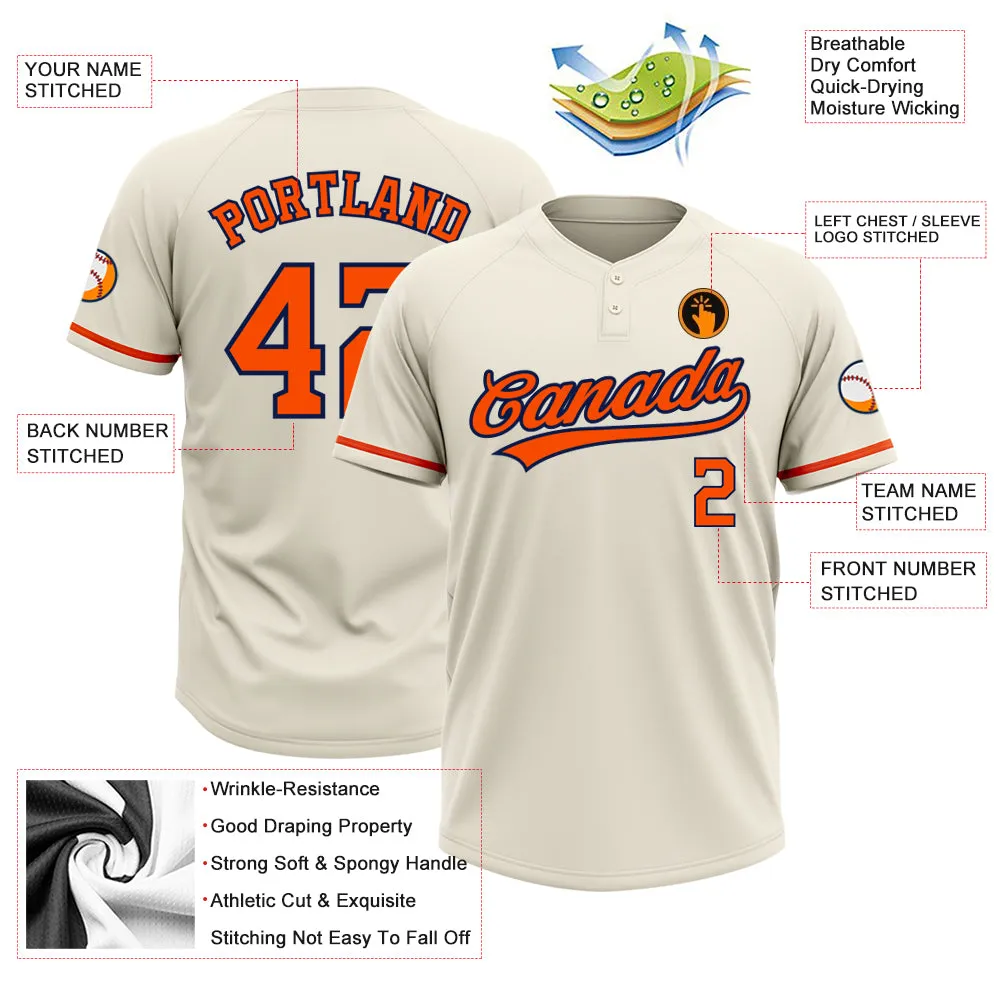 Custom Cream Orange-Navy Two-Button Unisex Softball Jersey