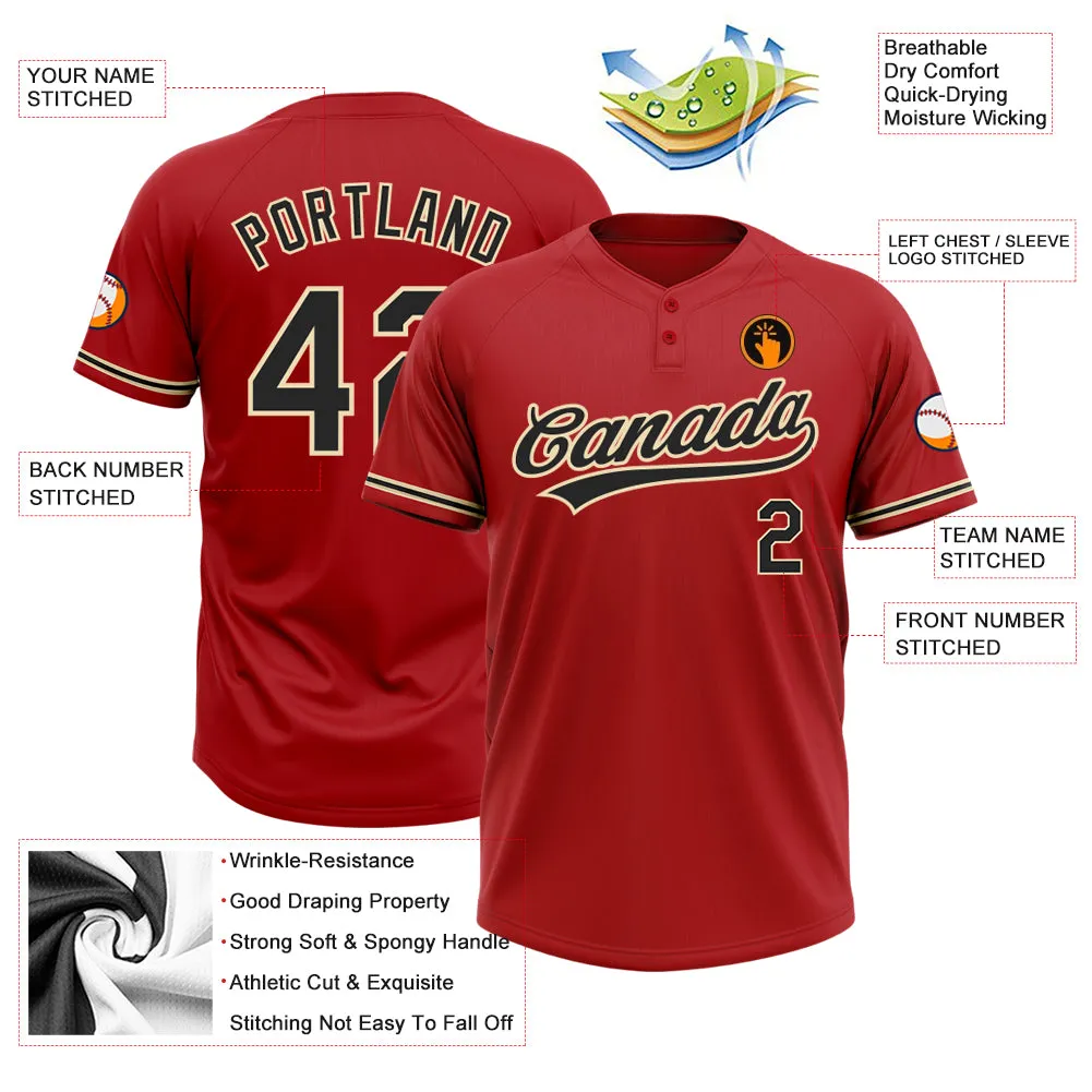 Custom Red Black-City Cream Two-Button Unisex Softball Jersey