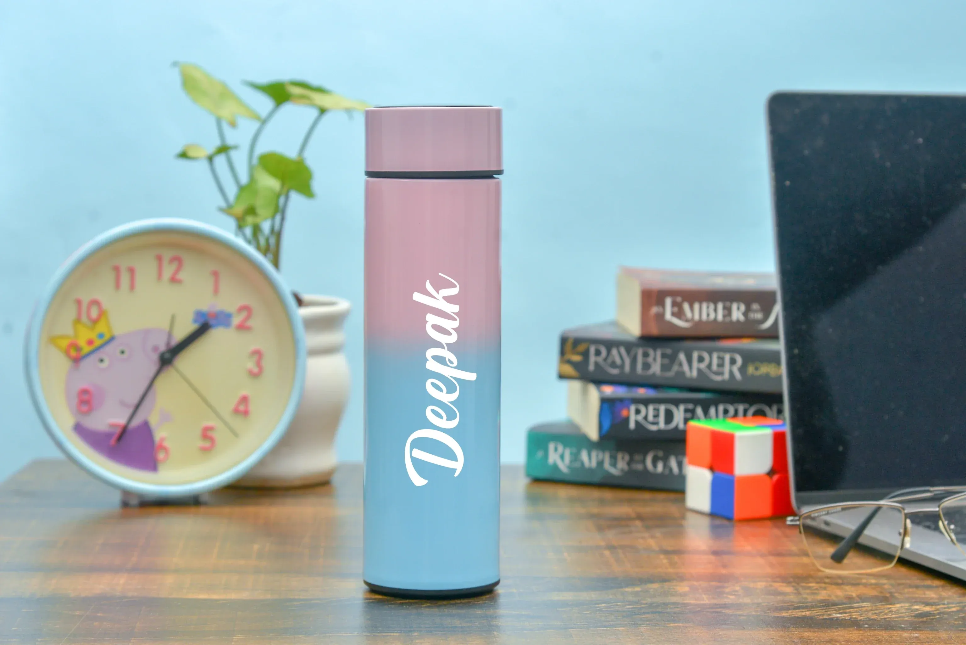 Customized Bottle with Temperature display - Pastel Shade 1 & All in One Men's Combo (2 pcs) - Brown