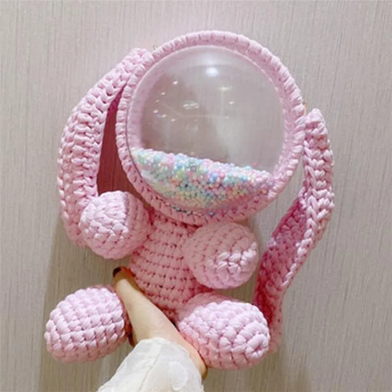 Cute Light Gray Crochet Bunny Backpack Rabbit Crochet Shoulder Bag for Girl Bunny Crochet Crossbody Purse