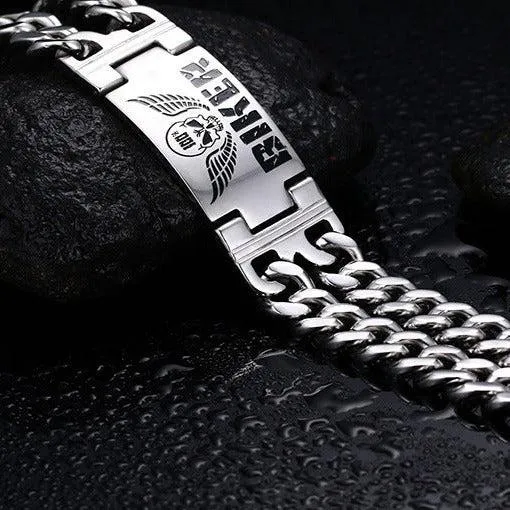 Cycolinks Biker Double Chain Skull Bracelet