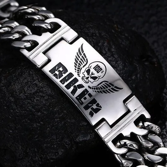 Cycolinks Biker Double Chain Skull Bracelet