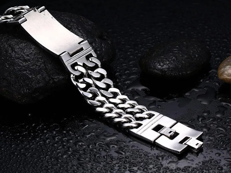 Cycolinks Biker Double Chain Skull Bracelet