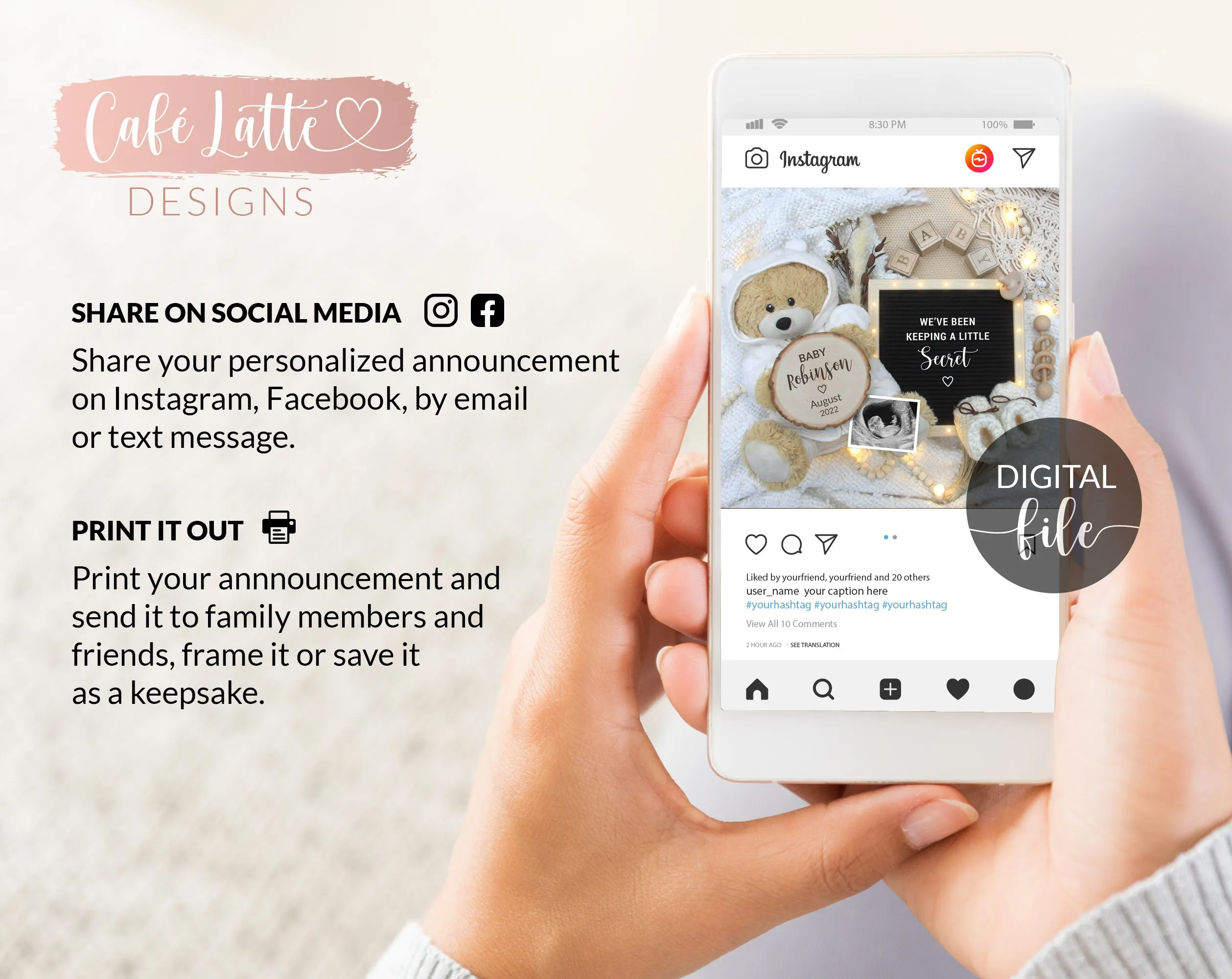 Digital Boho Baby Announcement For Social Media With Teddy Bear