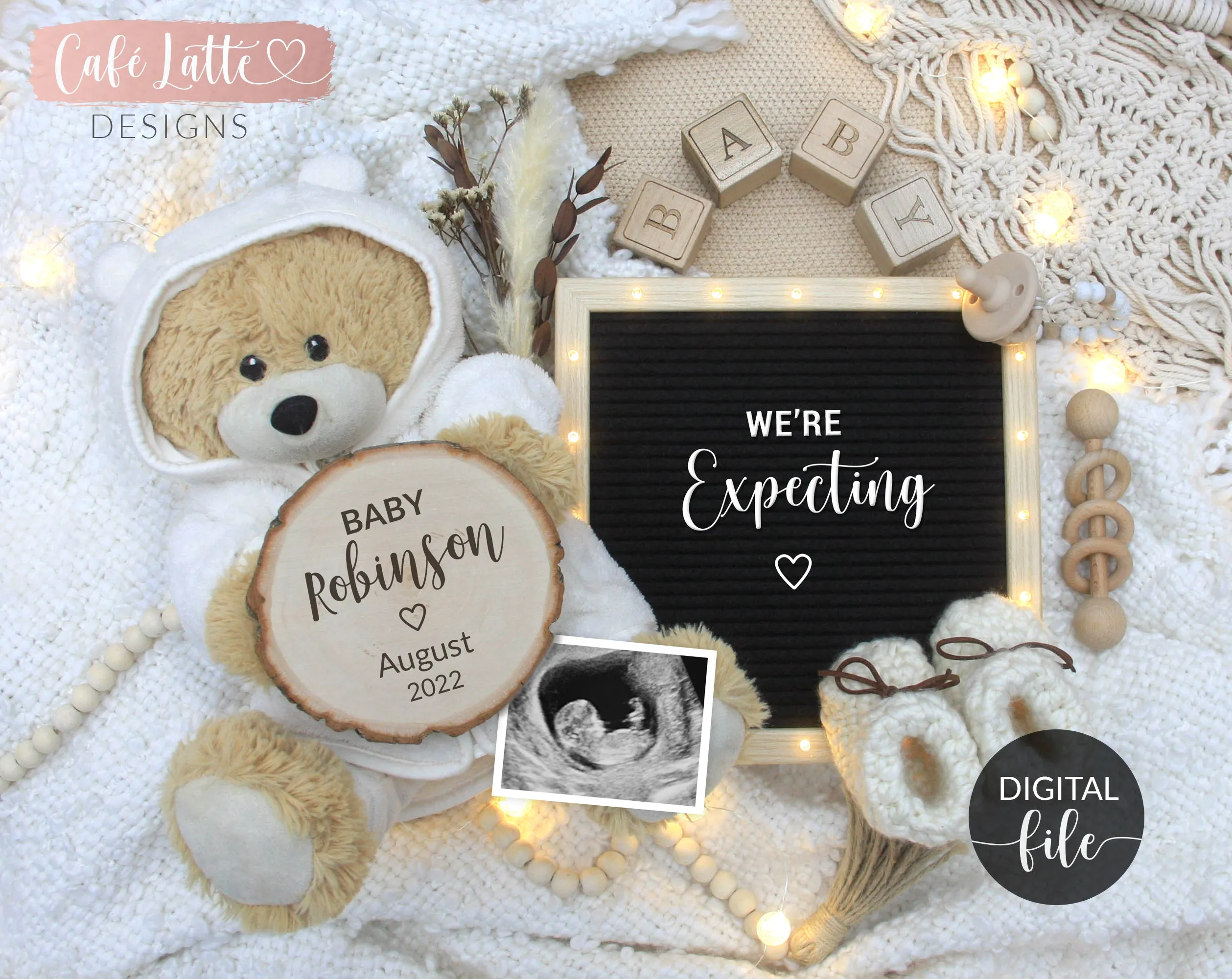 Digital Boho Baby Announcement For Social Media With Teddy Bear