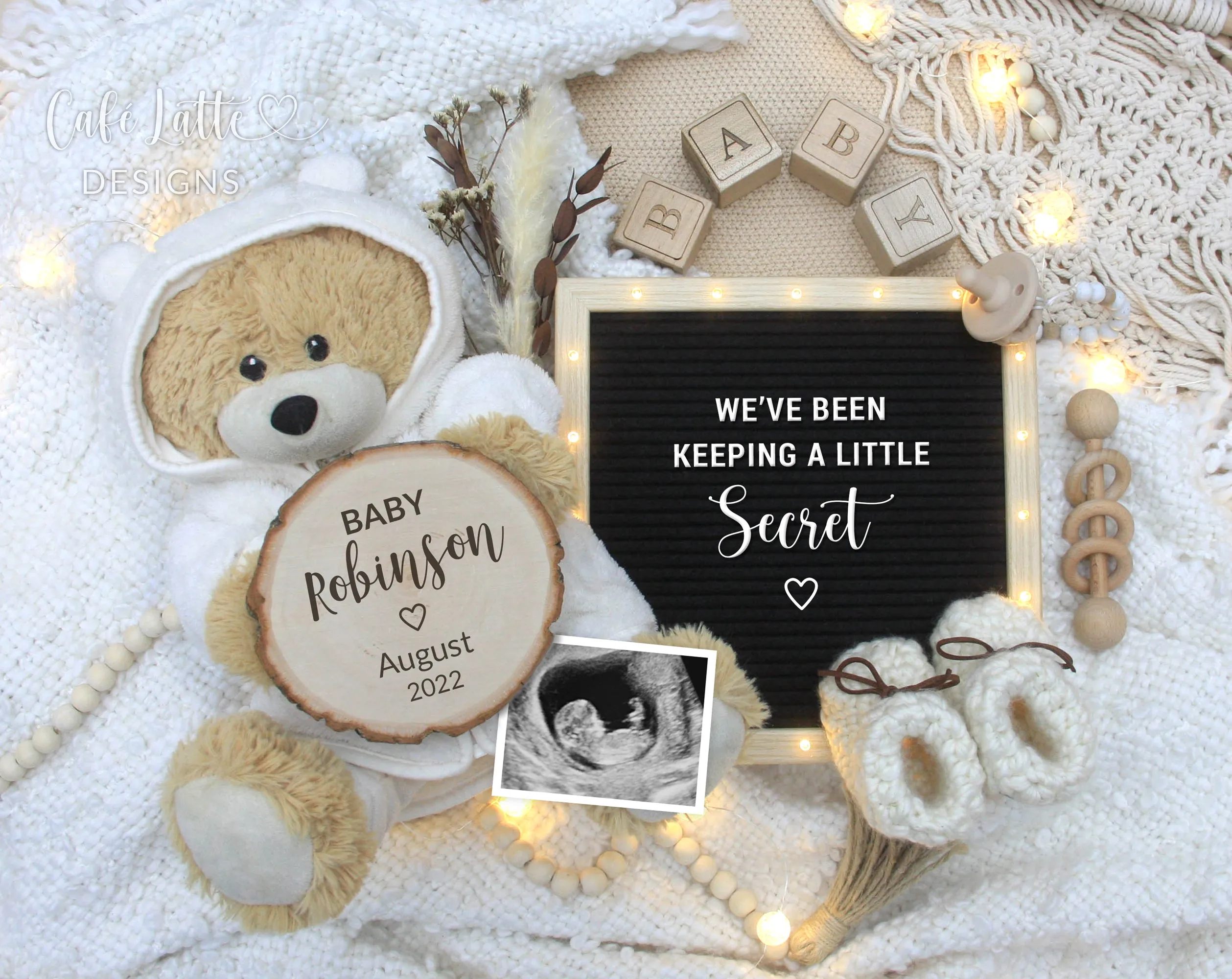 Digital Boho Baby Announcement For Social Media With Teddy Bear