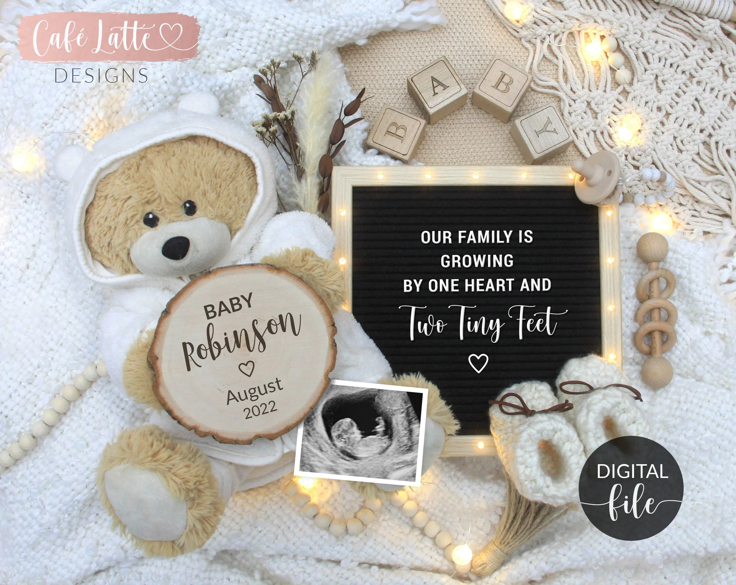 Digital Boho Baby Announcement For Social Media With Teddy Bear