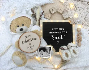 Digital Boho Baby Announcement For Social Media With Teddy Bear