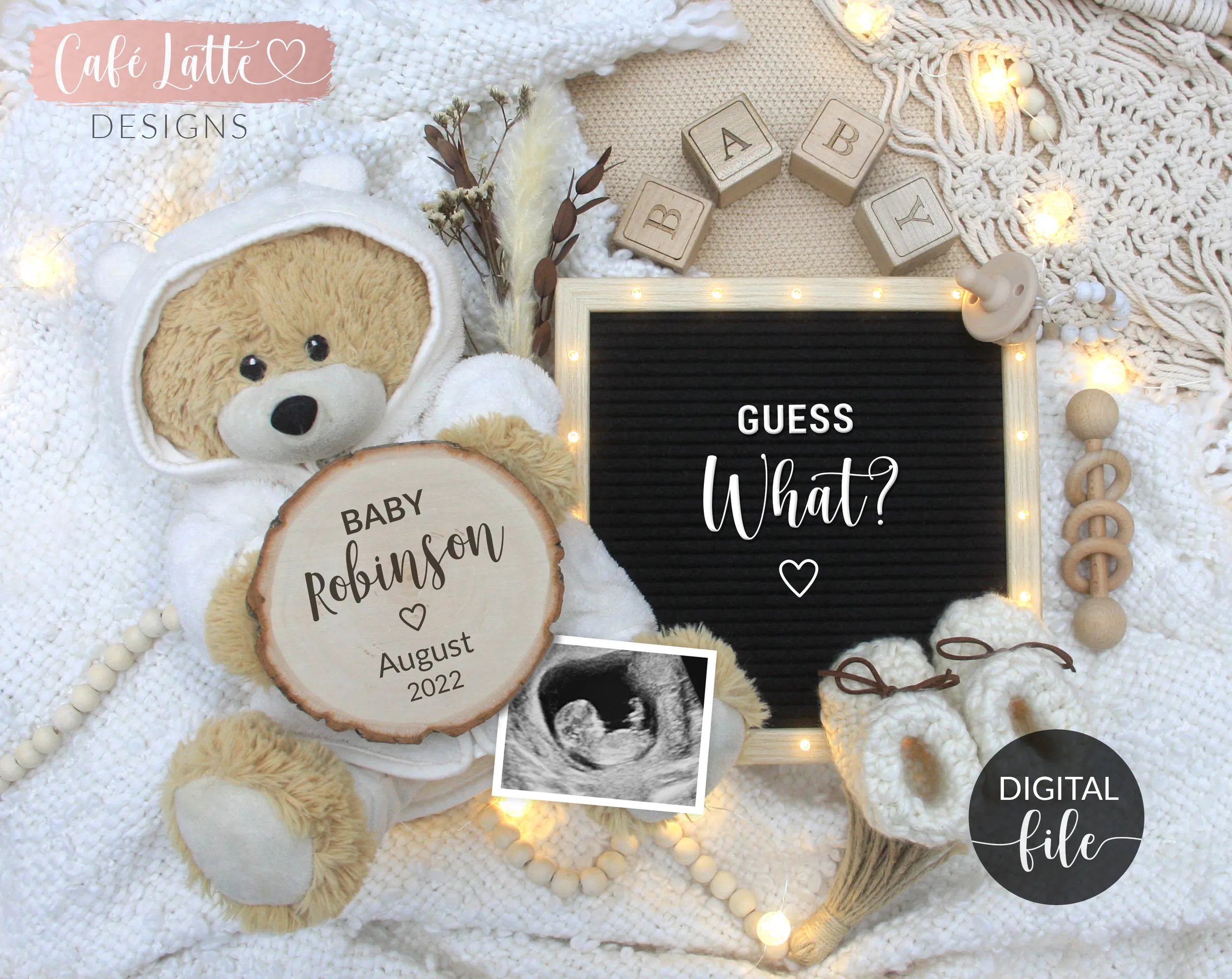 Digital Boho Baby Announcement For Social Media With Teddy Bear