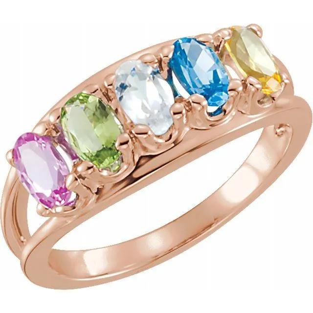 Double Split Shank Oval Mother's Family Birthstone Ring