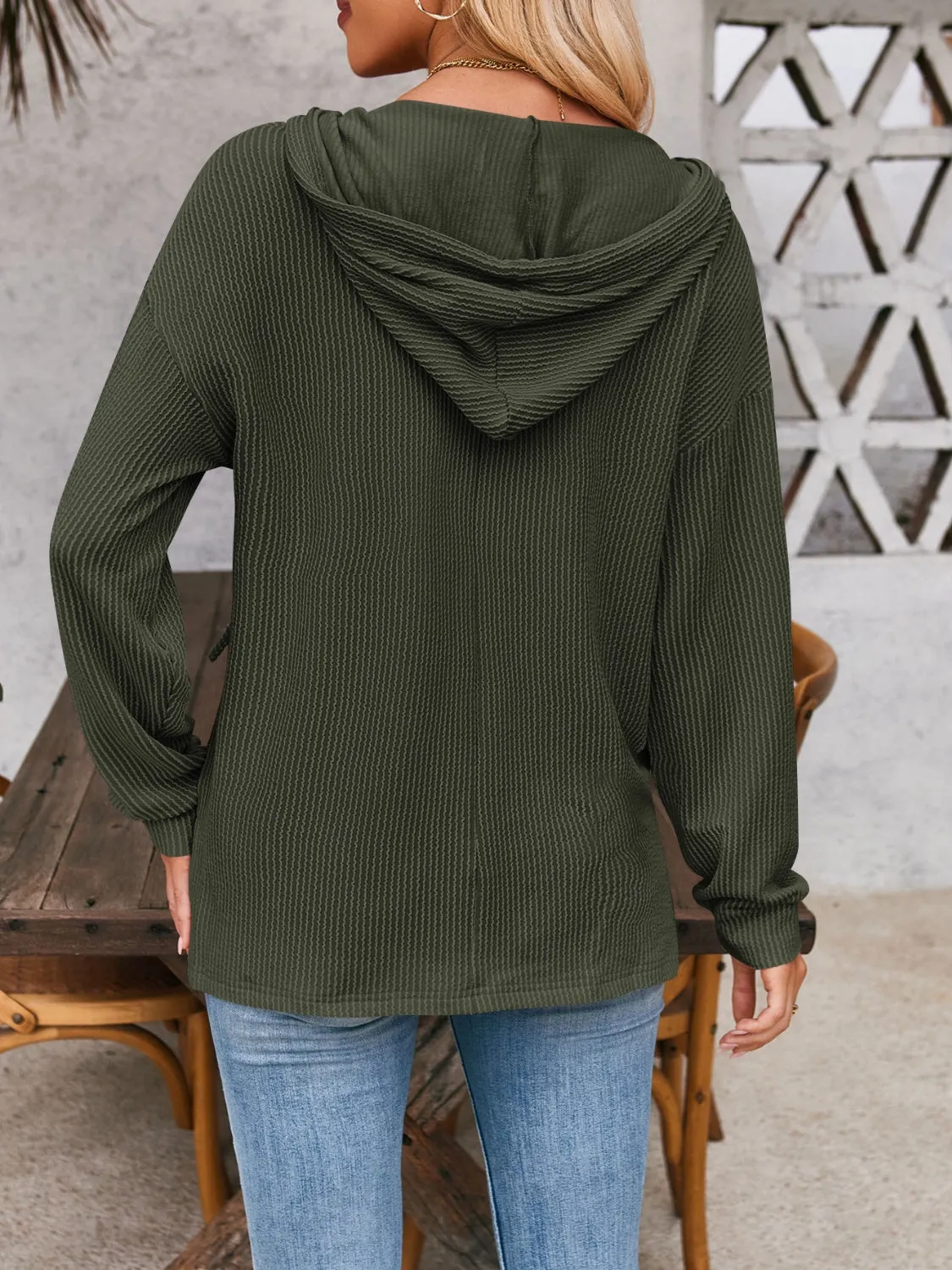 Double Take Drawstring Dropped Shoulder Long Sleeve Hoodie (5 Colors)