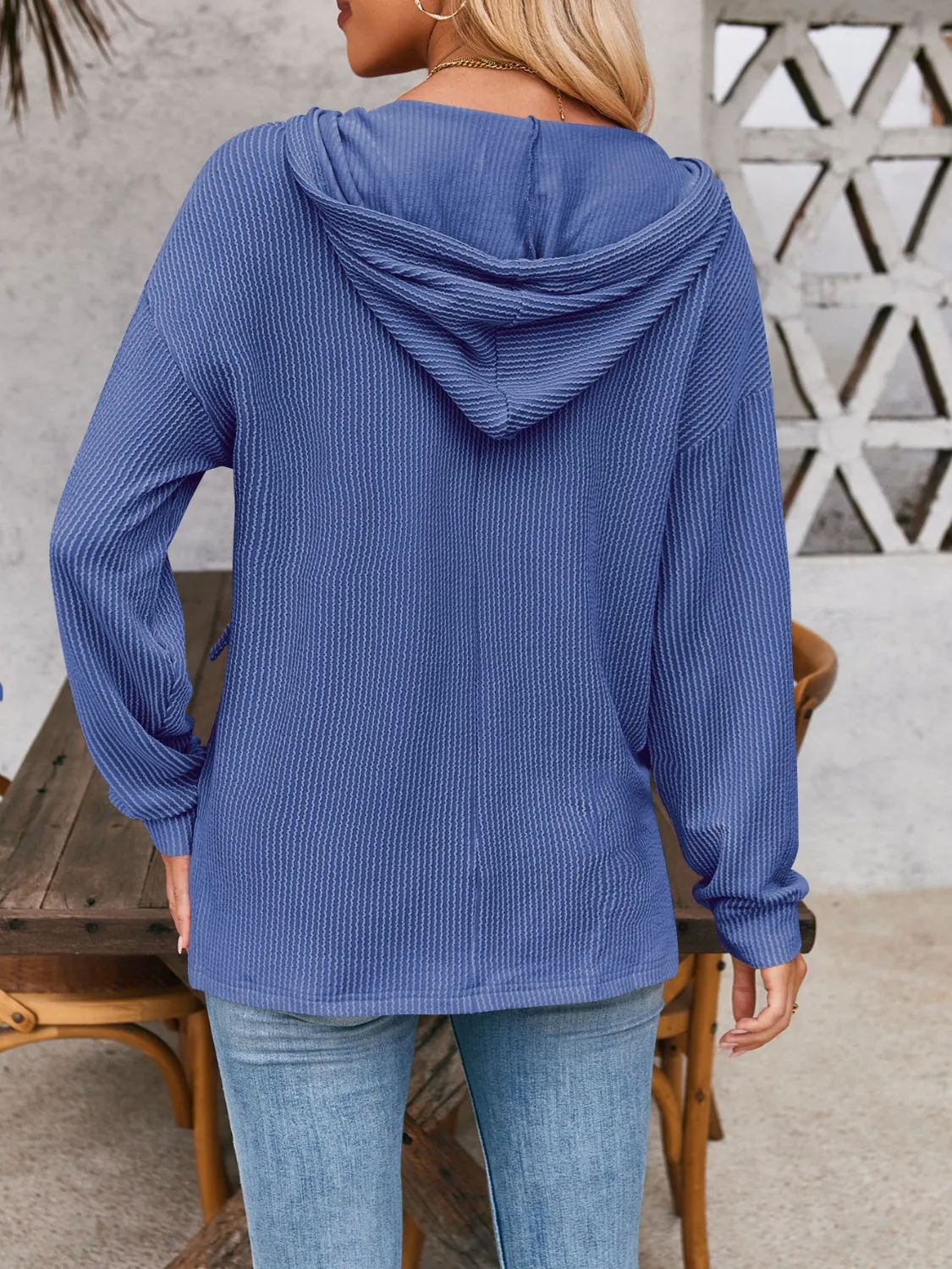 Double Take Drawstring Dropped Shoulder Long Sleeve Hoodie (5 Colors)