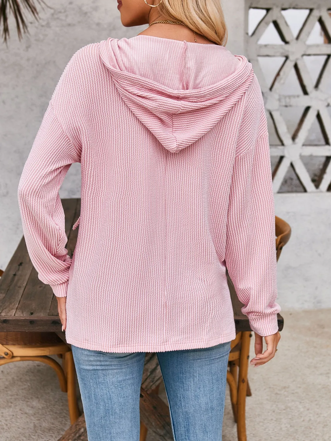 Double Take Drawstring Dropped Shoulder Long Sleeve Hoodie (5 Colors)