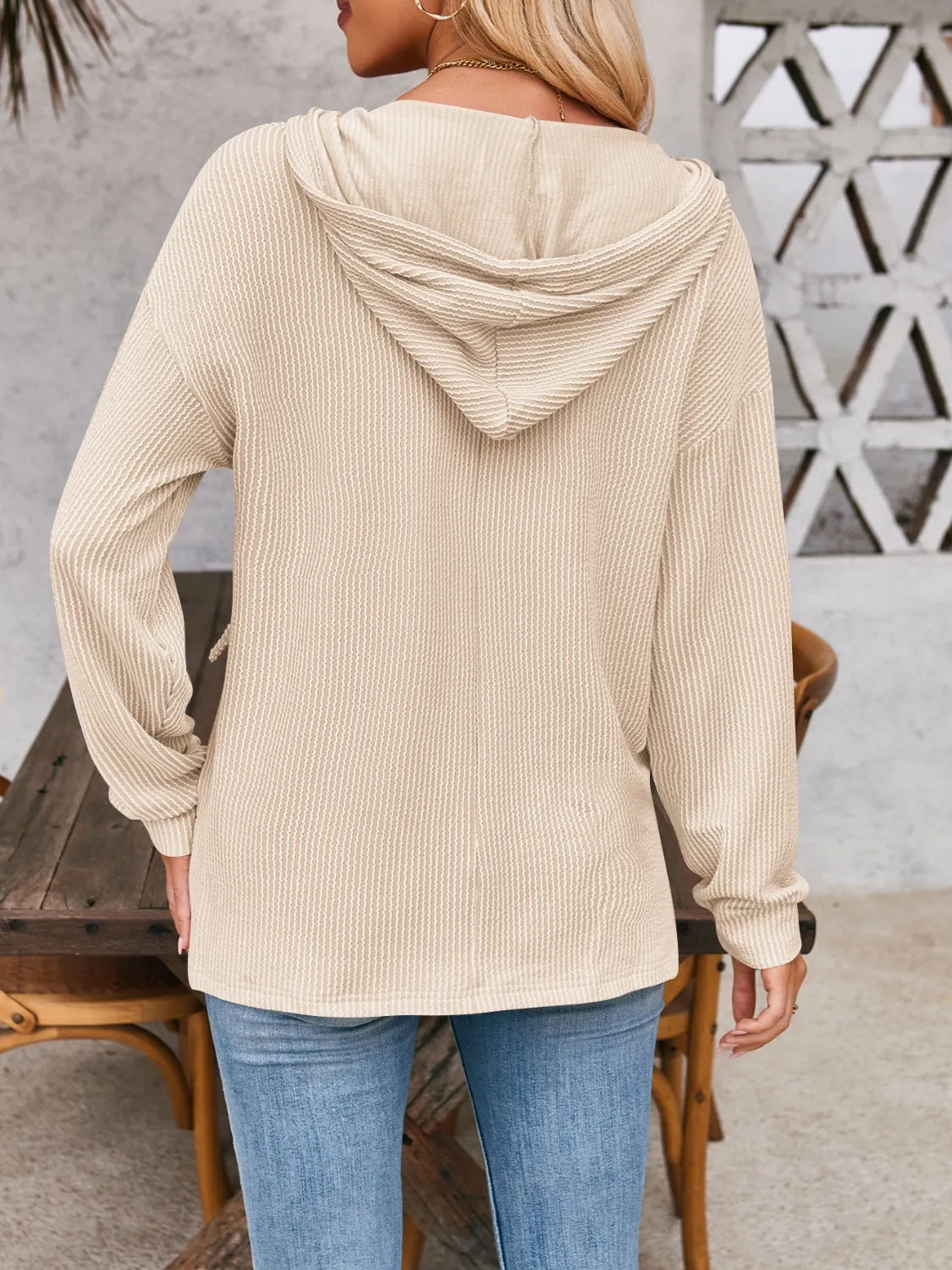 Double Take Drawstring Dropped Shoulder Long Sleeve Hoodie (5 Colors)