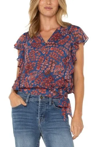 Draped Front Ruffle Blouse
