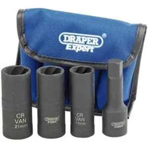 Draper 9539 Wheel Nut Double Impact Socket Kit, 1/2" Sq. Dr. (4 Piece) Dr-09539
