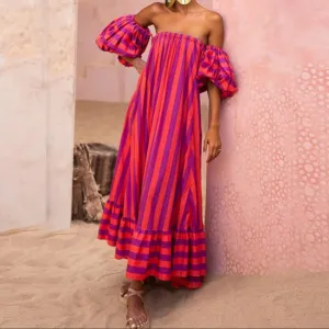 Ever Stripe Print Puff Sleeve Maxi Dress