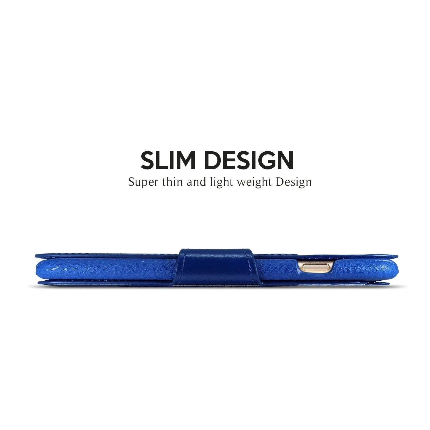 Exinoz iPhone 6S Plus Case, 100% Genuine Leather Wallet Case [BLUE] - For Apple iPhone 6 Plus and iPhone 6S Plus 5.5" Devices
