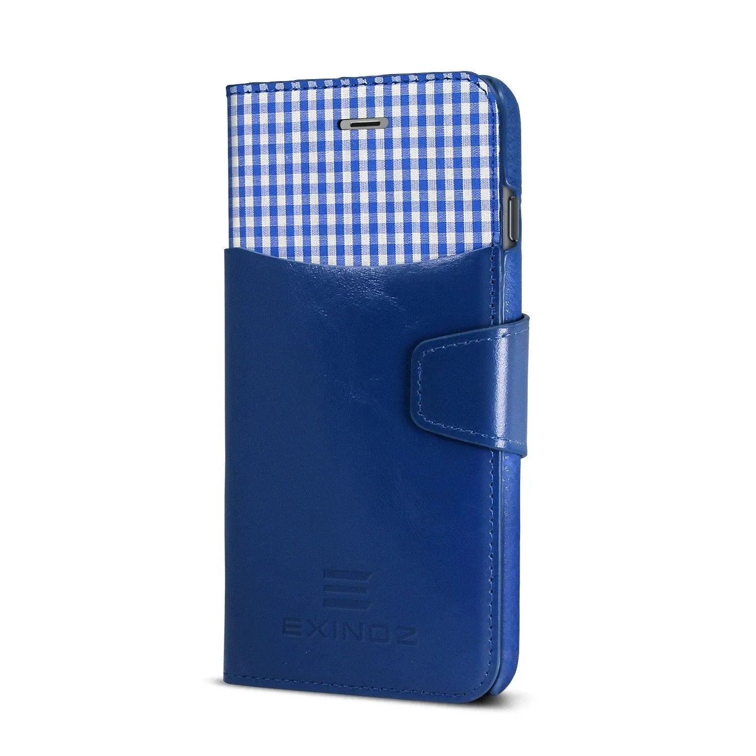 Exinoz iPhone 6S Plus Case, 100% Genuine Leather Wallet Case [BLUE] - For Apple iPhone 6 Plus and iPhone 6S Plus 5.5" Devices