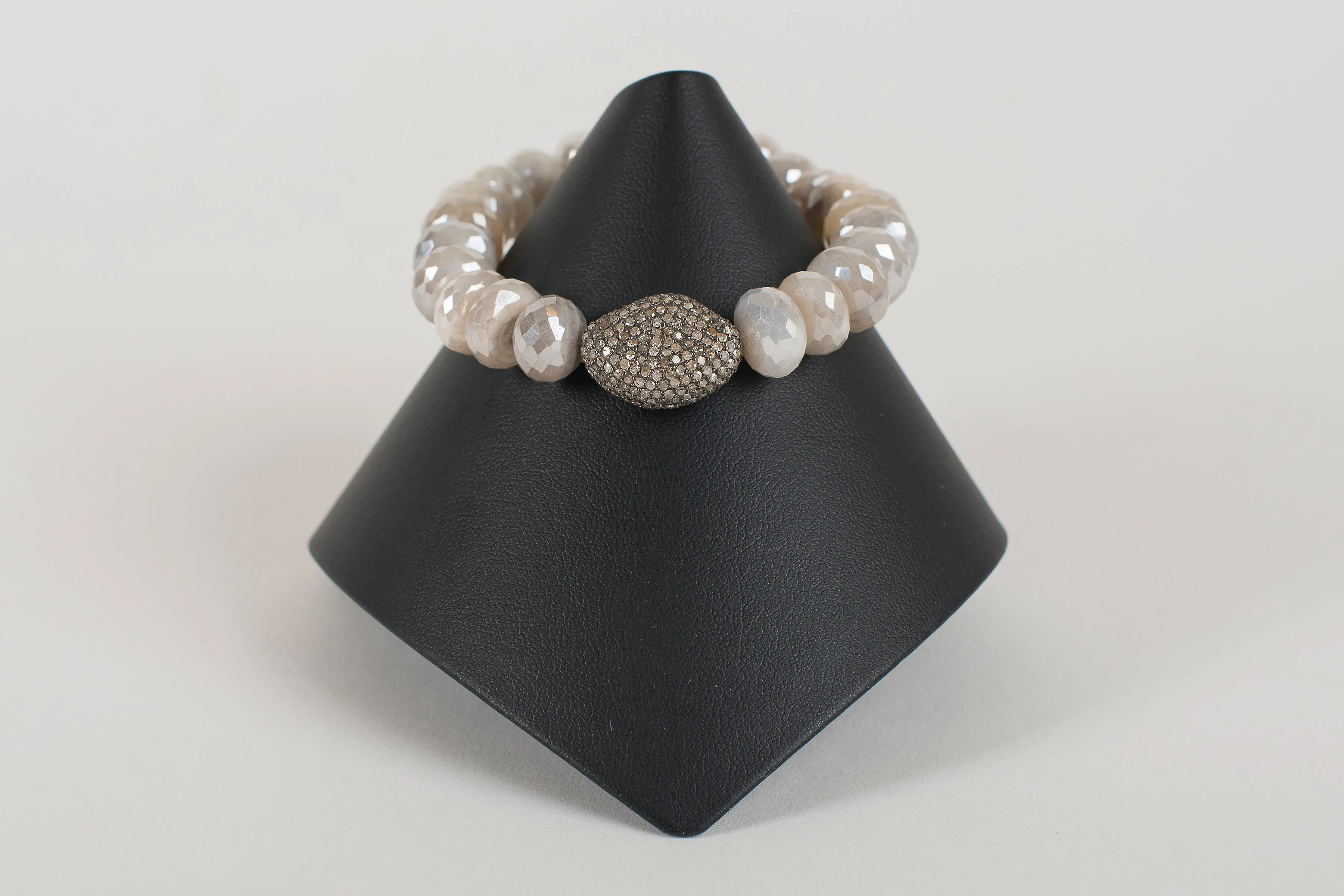 Faceted Mystic Moonstone Rondelle with Pave Diamond Bead