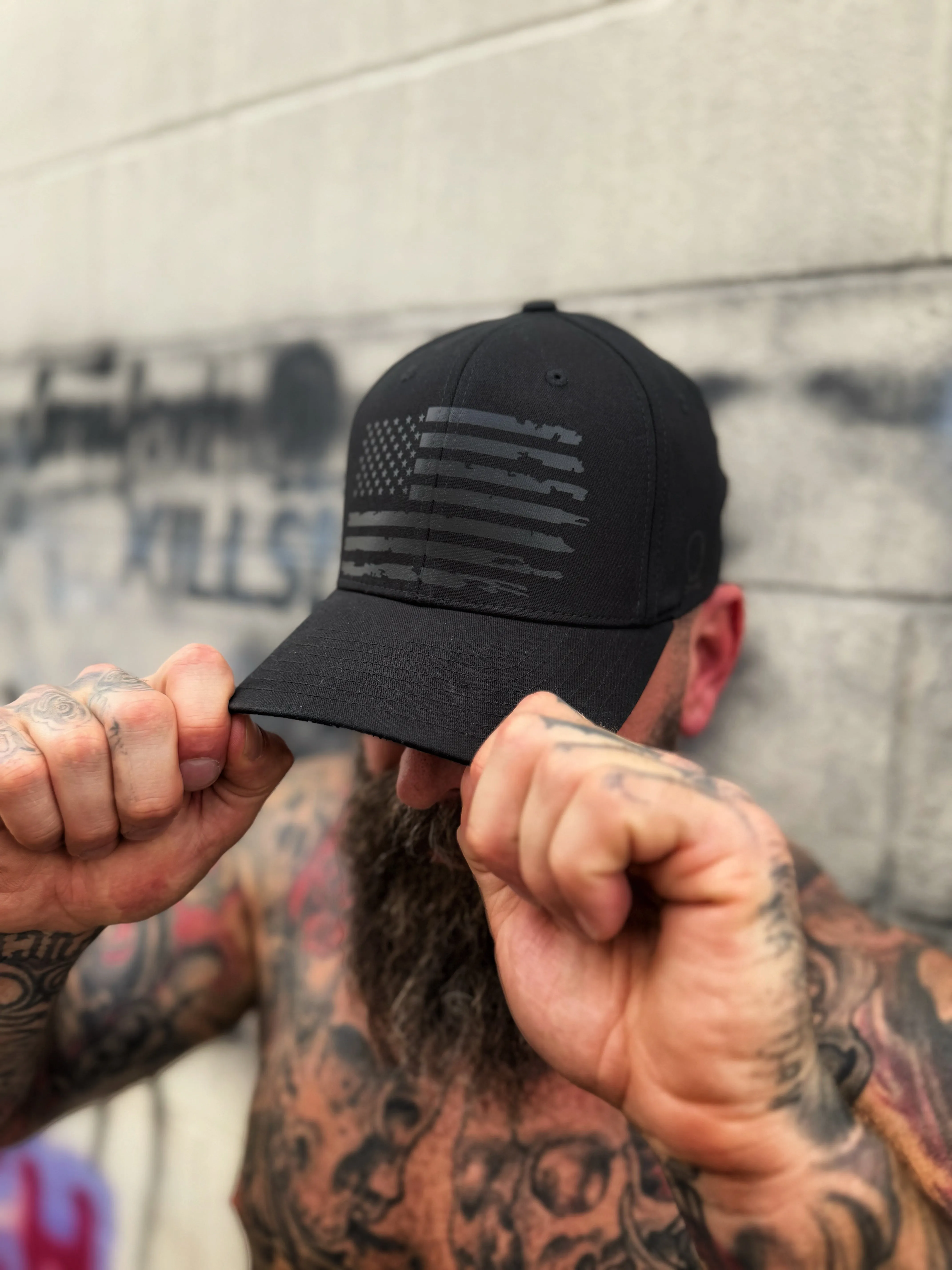 FAFO BLACK ON BLACK BACK STYLE FLEXFIT COTTON HAT