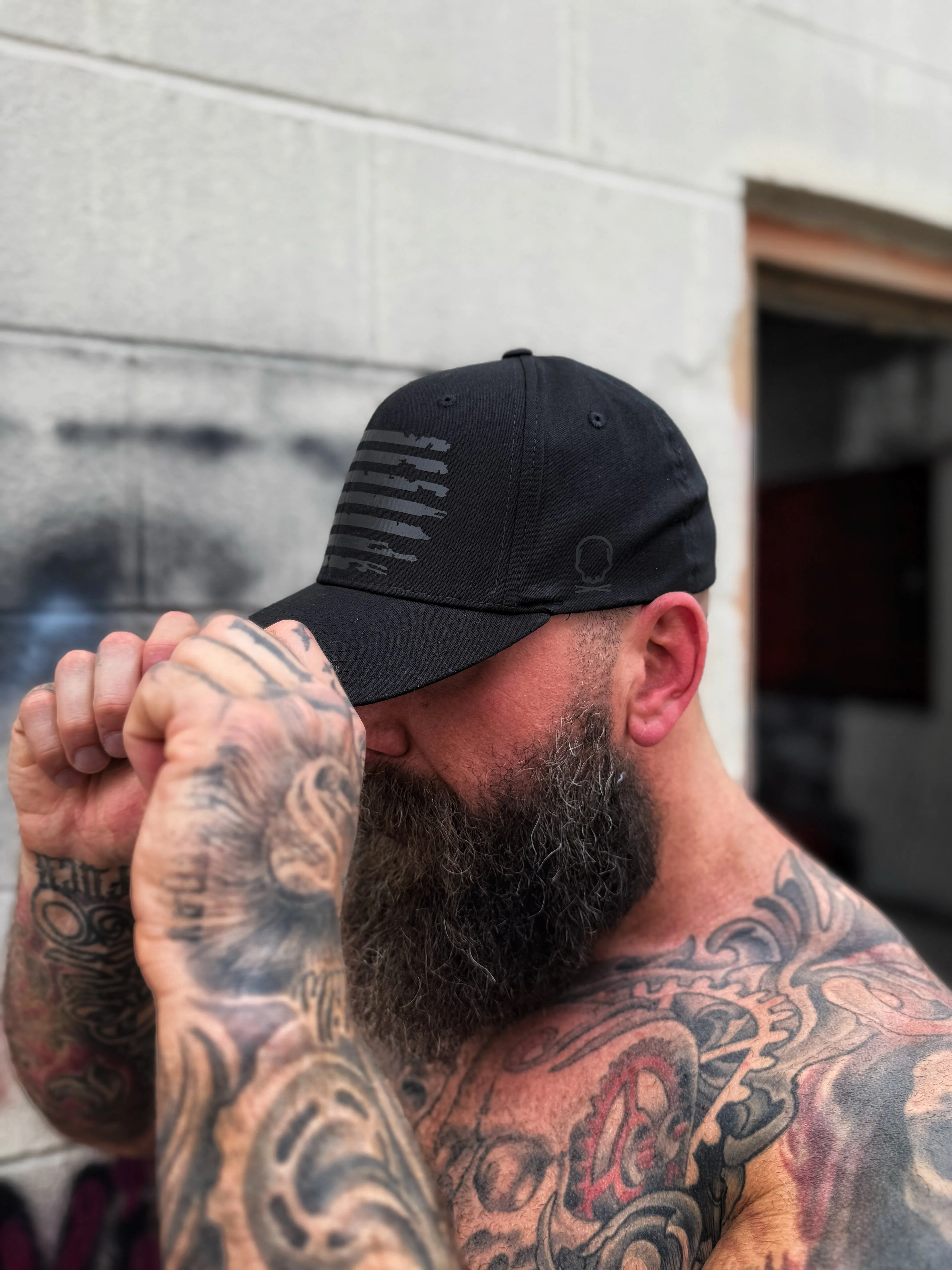 FAFO BLACK ON BLACK BACK STYLE FLEXFIT COTTON HAT