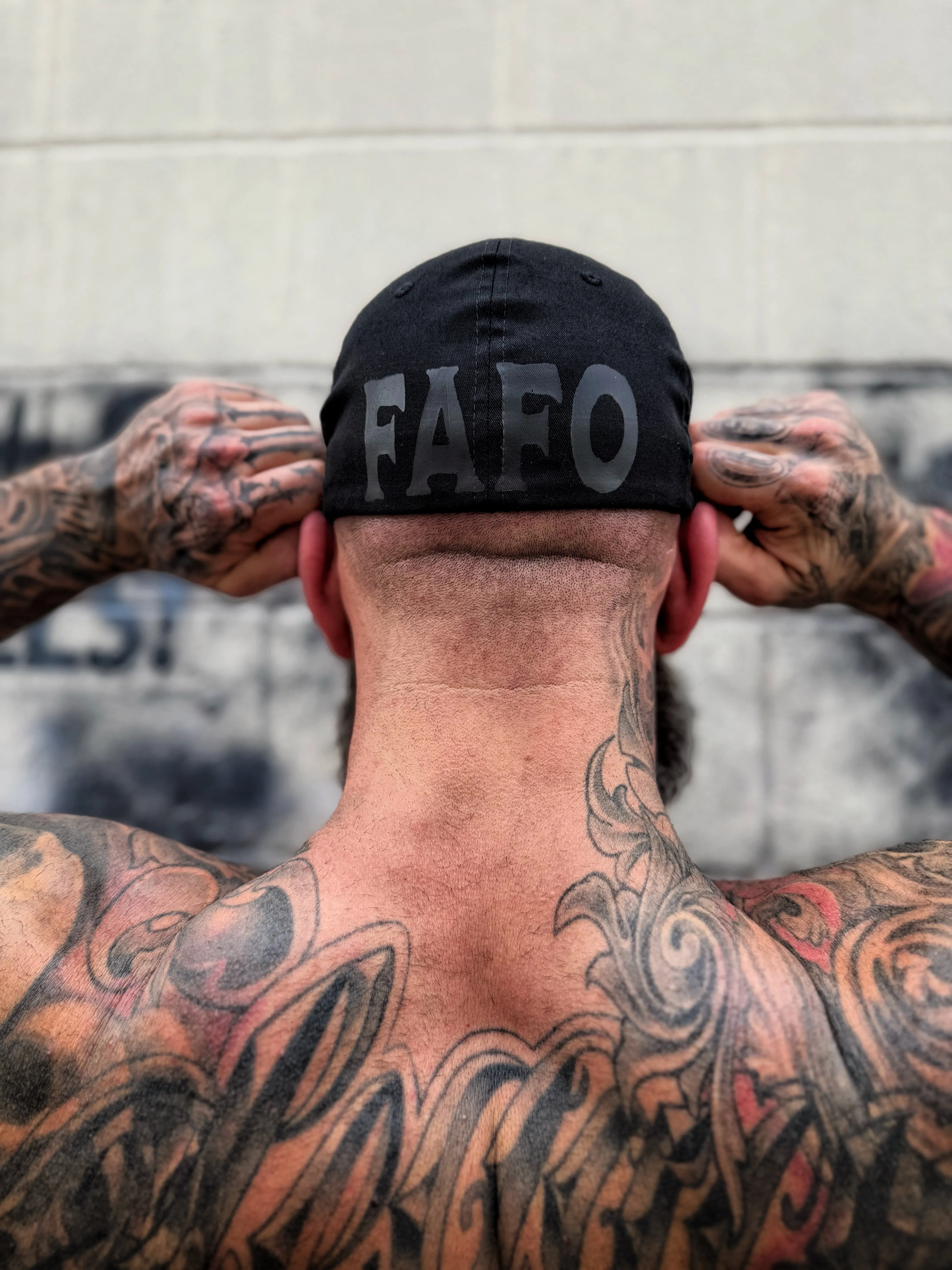 FAFO BLACK ON BLACK BACK STYLE FLEXFIT COTTON HAT