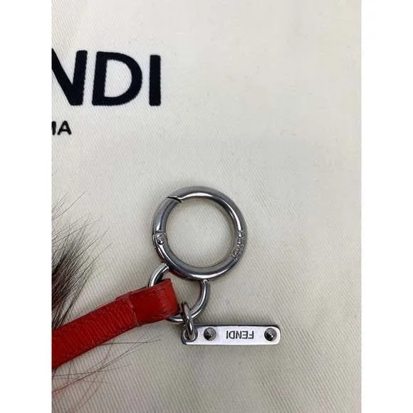 Fendi Red Fur Bag Bugs Leather Key Chain / Bag Charm