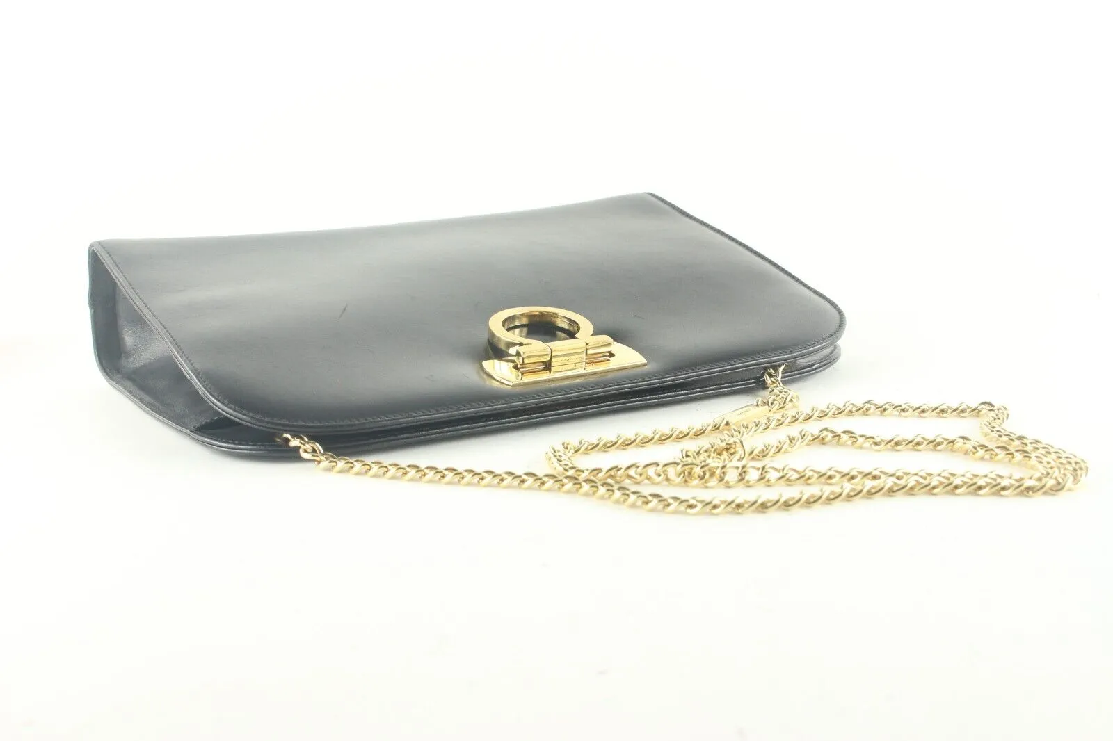 FERRAGAMO Black Leather Gancini Turnlock Chain Crossbody 1SF87K