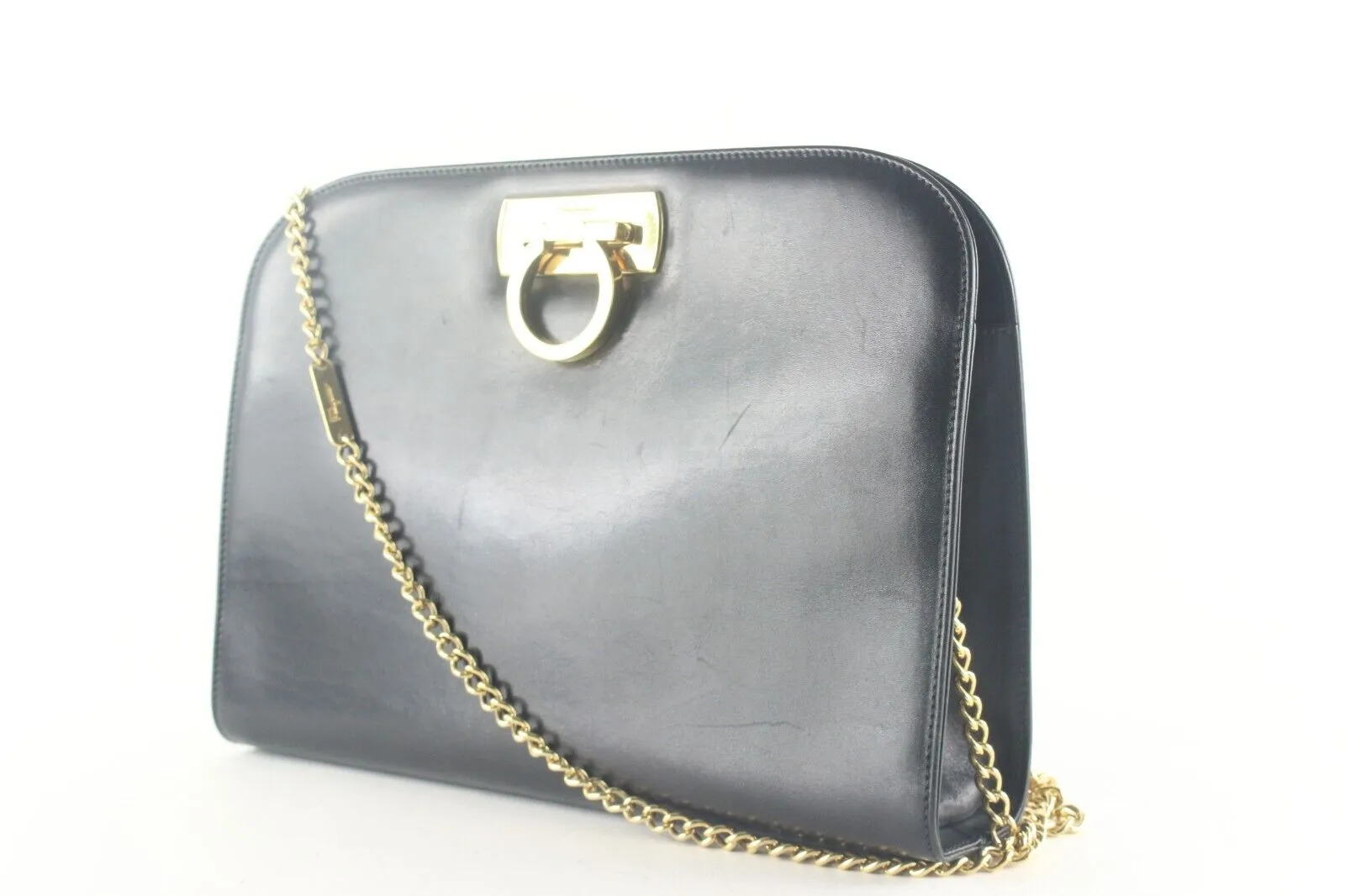 FERRAGAMO Black Leather Gancini Turnlock Chain Crossbody 1SF87K