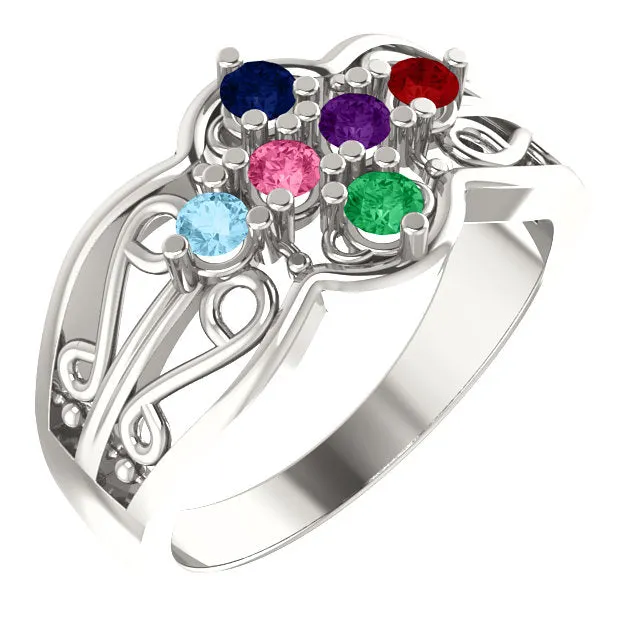 Filigree Mother's Family Birthstone Ring