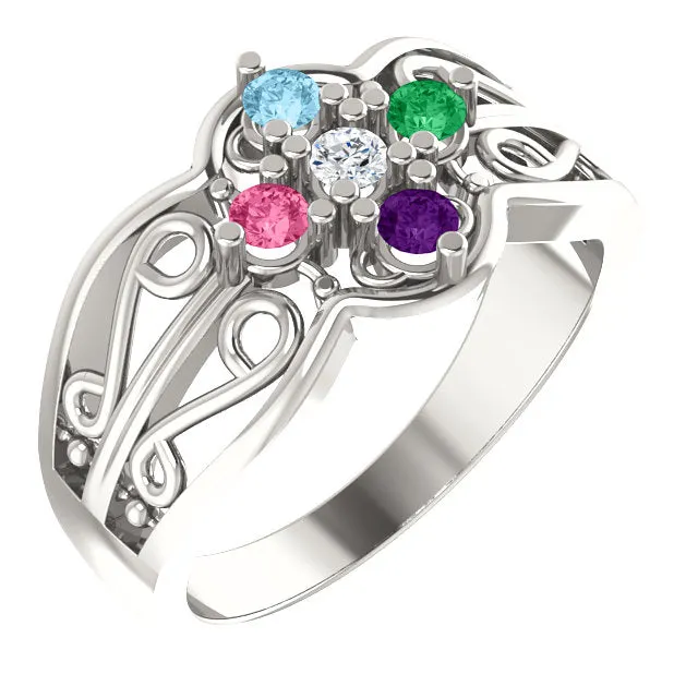 Filigree Mother's Family Birthstone Ring